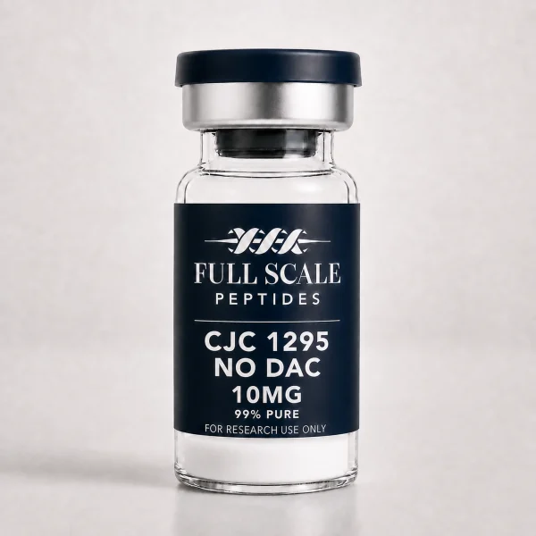 CJC-1295 No DAC 10mg research peptide vial, white lyophilized powder, third-party tested