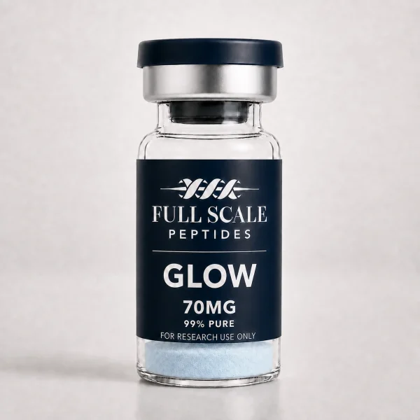 Full Scale Peptides GLOW Blend 70mg research peptide vial, lyophilized powder, third-party tested