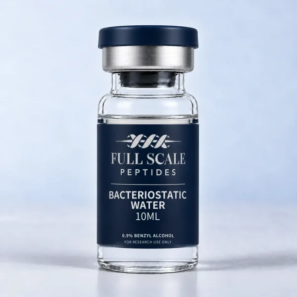 Full Scale Peptides bacteriostatic water 10ml vial, 0.9% benzyl alcohol, navy label, research use only