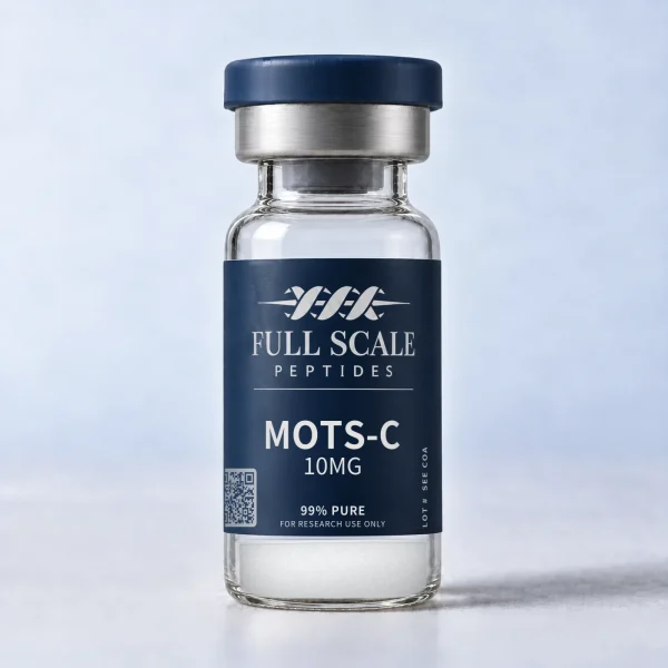 Full Scale Peptides MOTS-c 10mg vial, white lyophilized powder, 99% purity, research use only